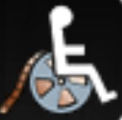 Wheelchair symbol with film reel as wheel